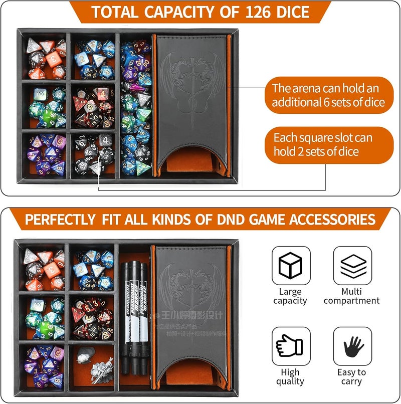 Grajar DND Dice Tray and Dice Tower with Storage, 3 in 1 Dice Rolling Tray with Lid, Portable Dice Box Storage, DND dice Holder for D&D RPG MTG Table Games - Brown - Image 2
